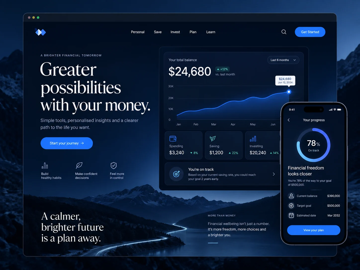 Fictional fintech website and mobile design concept