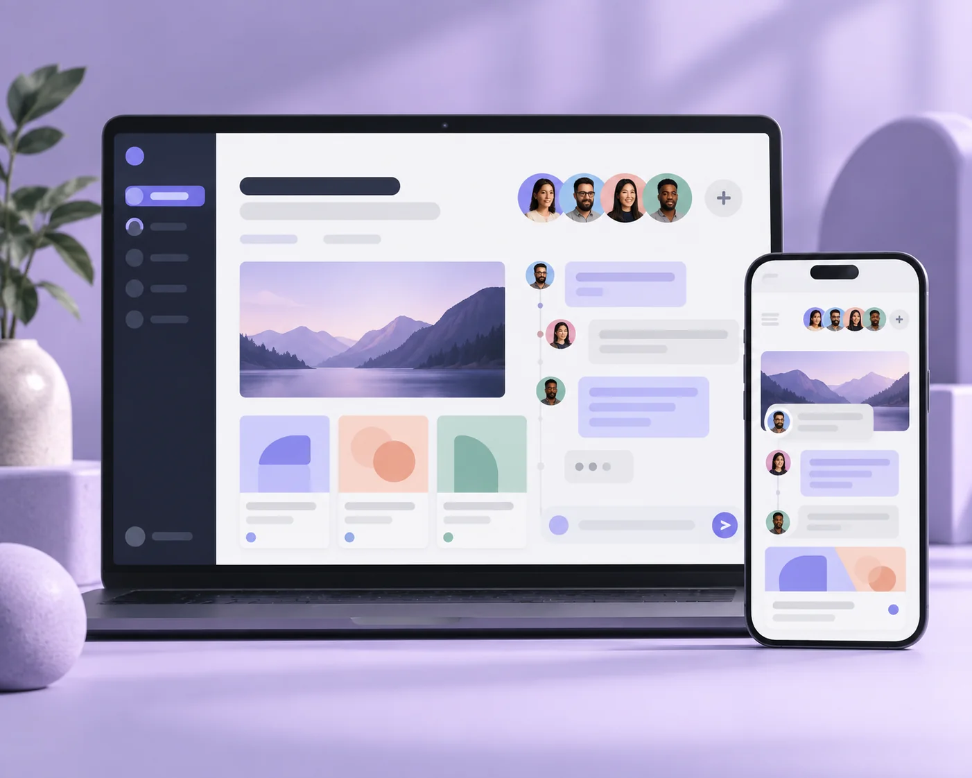 Fictional Relay collaboration website and mobile conversation interface concept