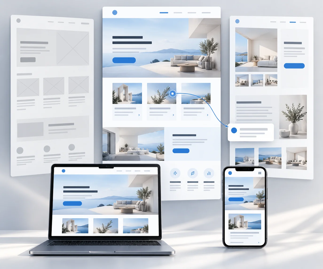 Illustrative WordPress wireframes, responsive design and clickable prototype