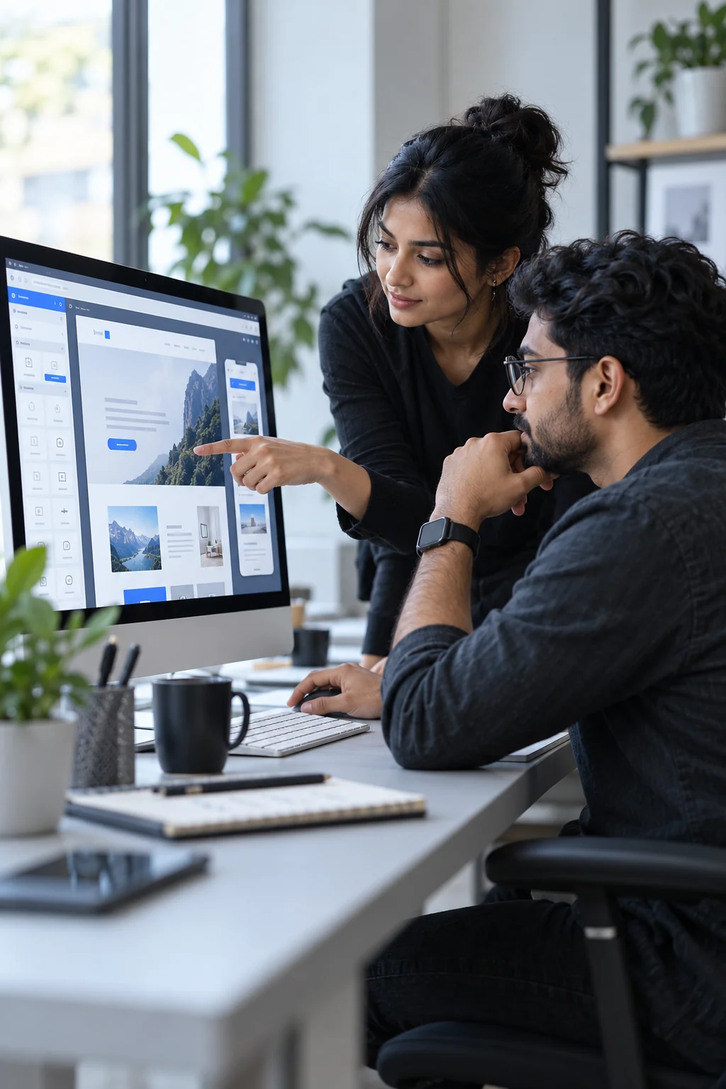 Illustrative WordPress development team reviewing an editable website